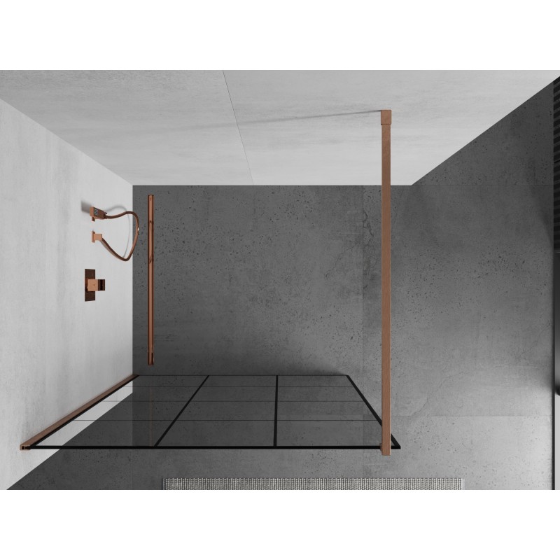 Mexen Kioto ścianka prysznicowa Walk-in 110 x 200 cm, czarna kratka 8 mm, miedź szczotkowana - 800-110-101-65-77