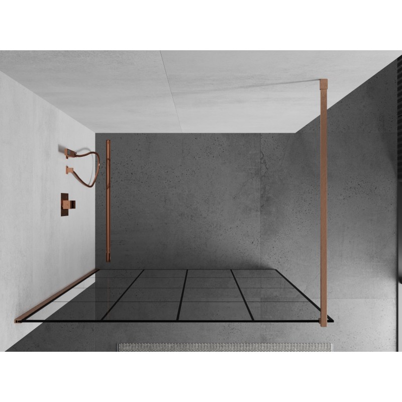Mexen Kioto ścianka prysznicowa Walk-in 130 x 200 cm, czarna kratka 8 mm, miedź szczotkowana - 800-130-101-65-77