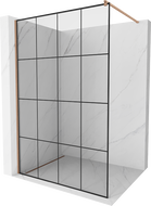 Mexen Kioto ścianka prysznicowa Walk-in 130 x 200 cm, czarna kratka 8 mm, miedź szczotkowana - 800-130-101-65-77