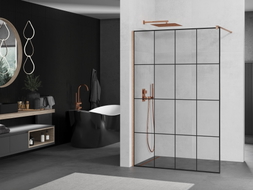 Mexen Kioto ścianka prysznicowa Walk-in 140 x 200 cm, czarna kratka 8 mm, miedź szczotkowana - 800-140-101-65-77