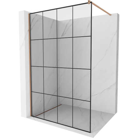 Mexen Kioto ścianka prysznicowa Walk-in 140 x 200 cm, czarna kratka 8 mm, miedź szczotkowana - 800-140-101-65-77