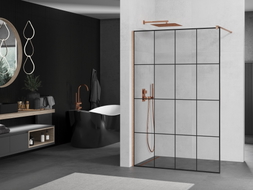 Mexen Kioto ścianka prysznicowa Walk-in 160 x 200 cm, czarna kratka 8 mm, miedź szczotkowana - 800-160-101-65-77