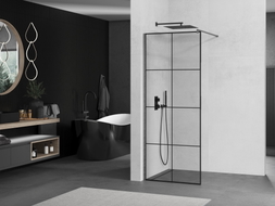 Mexen Kioto ścianka prysznicowa Walk-in 70 x 200 cm, czarna kratka 8 mm, gun gray szczotkowany - 800-070-101-66-77