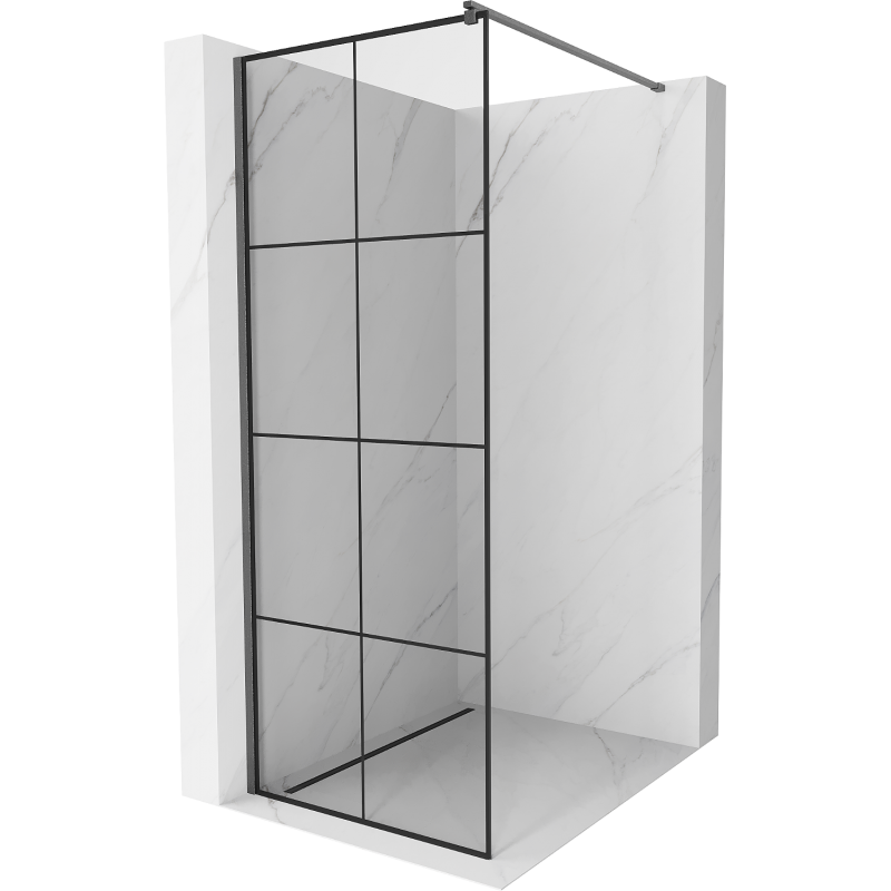 Mexen Kioto ścianka prysznicowa Walk-in 70 x 200 cm, czarna kratka 8 mm, gun gray szczotkowany - 800-070-101-66-77