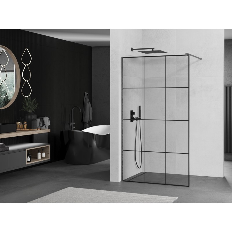 Mexen Kioto ścianka prysznicowa Walk-in 120 x 200 cm, czarna kratka 8 mm, gun gray szczotkowany - 800-120-101-66-77