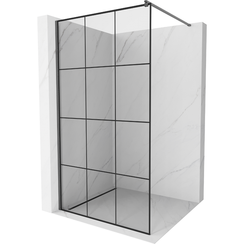 Mexen Kioto ścianka prysznicowa Walk-in 120 x 200 cm, czarna kratka 8 mm, gun gray szczotkowany - 800-120-101-66-77