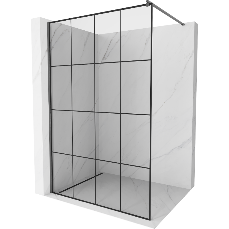 Mexen Kioto ścianka prysznicowa Walk-in 140 x 200 cm, czarna kratka 8 mm, gun gray szczotkowany - 800-140-101-66-77