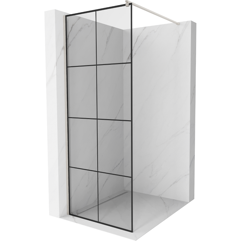 Mexen Kioto ścianka prysznicowa Walk-in 70 x 200 cm, czarna kratka 8 mm, nikiel szczotkowany - 800-070-101-97-77