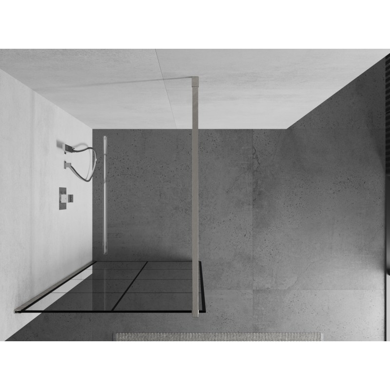 Mexen Kioto ścianka prysznicowa Walk-in 90 x 200 cm, czarna kratka 8 mm, nikiel szczotkowany - 800-090-101-97-77
