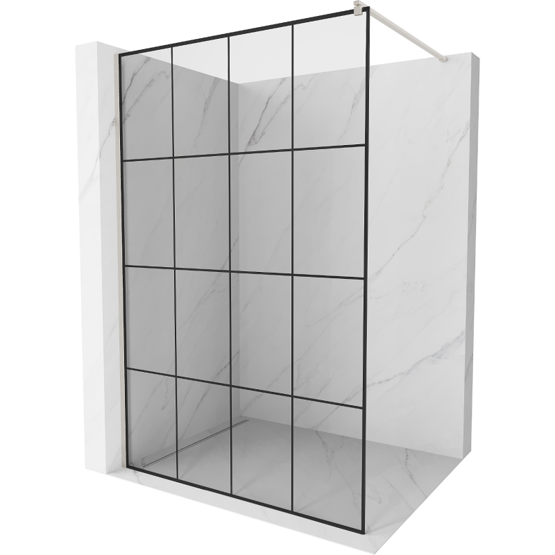 Mexen Kioto ścianka prysznicowa Walk-in 140 x 200 cm, czarna kratka 8 mm, nikiel szczotkowany - 800-140-101-97-77