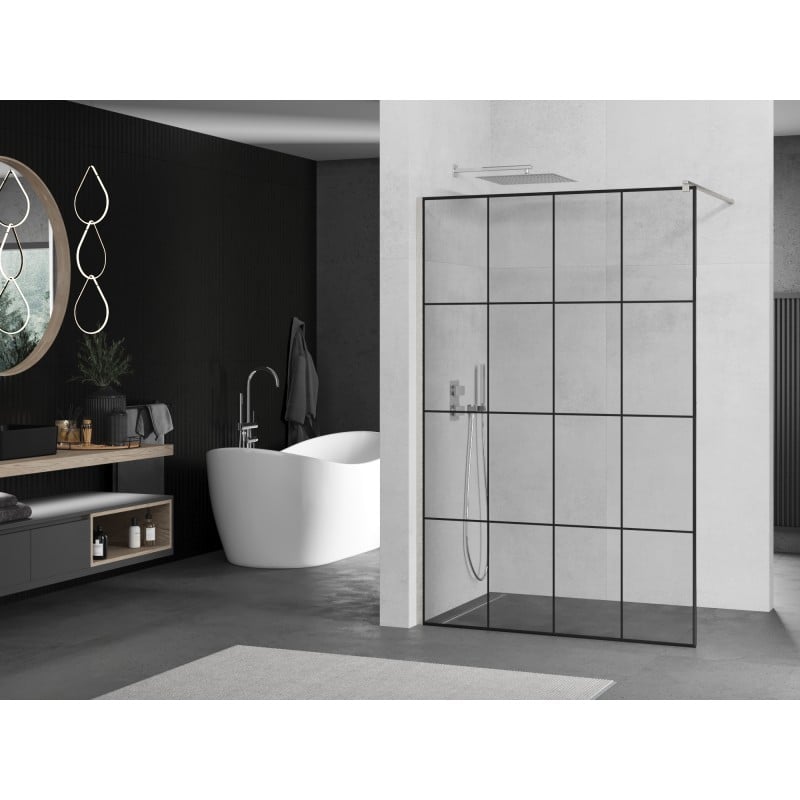 Mexen Kioto ścianka prysznicowa Walk-in 150 x 200 cm, czarna kratka 8 mm, nikiel szczotkowany - 800-150-101-97-77
