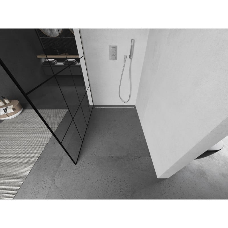 Mexen Kioto ścianka prysznicowa Walk-in 150 x 200 cm, czarna kratka 8 mm, nikiel szczotkowany - 800-150-101-97-77