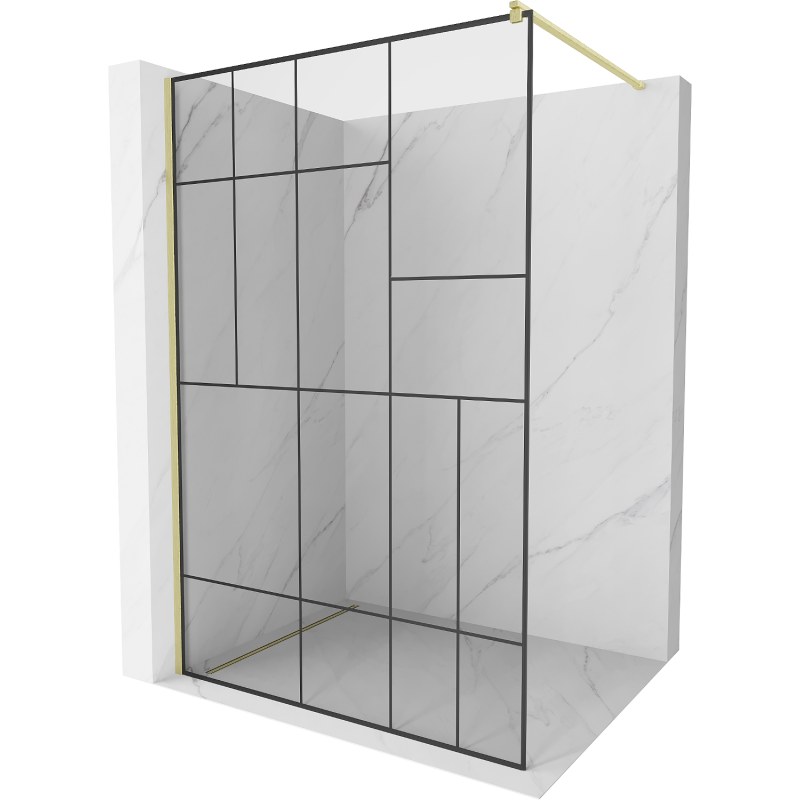 Mexen Kioto ścianka prysznicowa Walk-in 90 x 200 cm, czarny wzór 8 mm, złota szczotkowana - 800-090-101-55-78