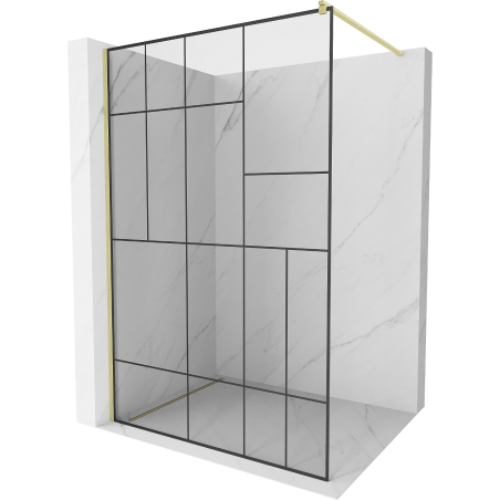 Mexen Kioto ścianka prysznicowa Walk-in 120 x 200 cm, czarny wzór 8 mm, złota szczotkowana - 800-120-101-55-78