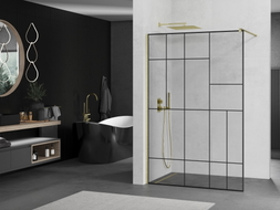 Mexen Kioto ścianka prysznicowa Walk-in 130 x 200 cm, czarny wzór 8 mm, złota szczotkowana - 800-130-101-55-78