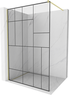 Mexen Kioto ścianka prysznicowa Walk-in 140 x 200 cm, czarny wzór 8 mm, złota szczotkowana - 800-140-101-55-78