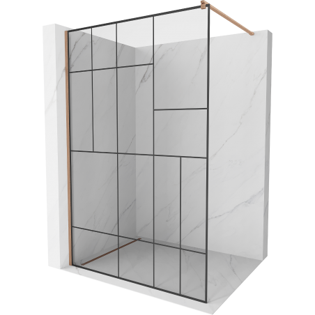 Mexen Kioto ścianka prysznicowa Walk-in 70 x 200 cm, czarny wzór 8 mm, miedź szczotkowana - 800-070-101-65-78
