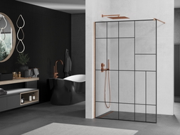 Mexen Kioto ścianka prysznicowa Walk-in 90 x 200 cm, czarny wzór 8 mm, miedź szczotkowana - 800-090-101-65-78