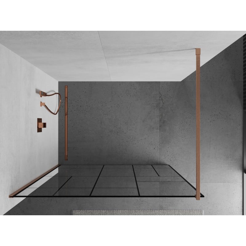 Mexen Kioto ścianka prysznicowa Walk-in 90 x 200 cm, czarny wzór 8 mm, miedź szczotkowana - 800-090-101-65-78