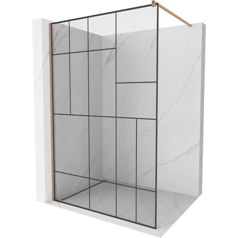 Mexen Kioto ścianka prysznicowa Walk-in 90 x 200 cm, czarny wzór 8 mm, miedź szczotkowana - 800-090-101-65-78