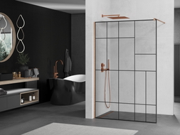 Mexen Kioto ścianka prysznicowa Walk-in 120 x 200 cm, czarny wzór 8 mm, miedź szczotkowana - 800-120-101-65-78