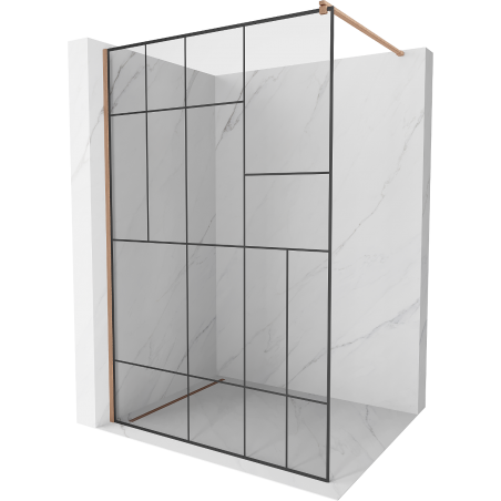 Mexen Kioto ścianka prysznicowa Walk-in 130 x 200 cm, czarny wzór 8 mm, miedź szczotkowana - 800-130-101-65-78