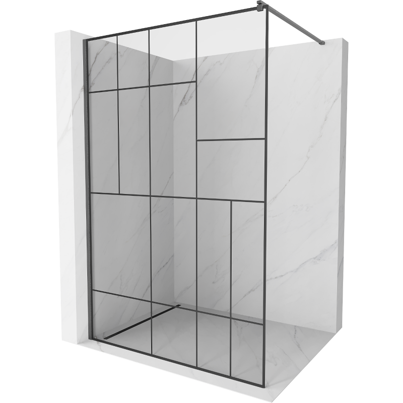 Mexen Kioto ścianka prysznicowa Walk-in 130 x 200 cm, czarny wzór 8 mm, gun gray szczotkowany - 800-130-101-66-78