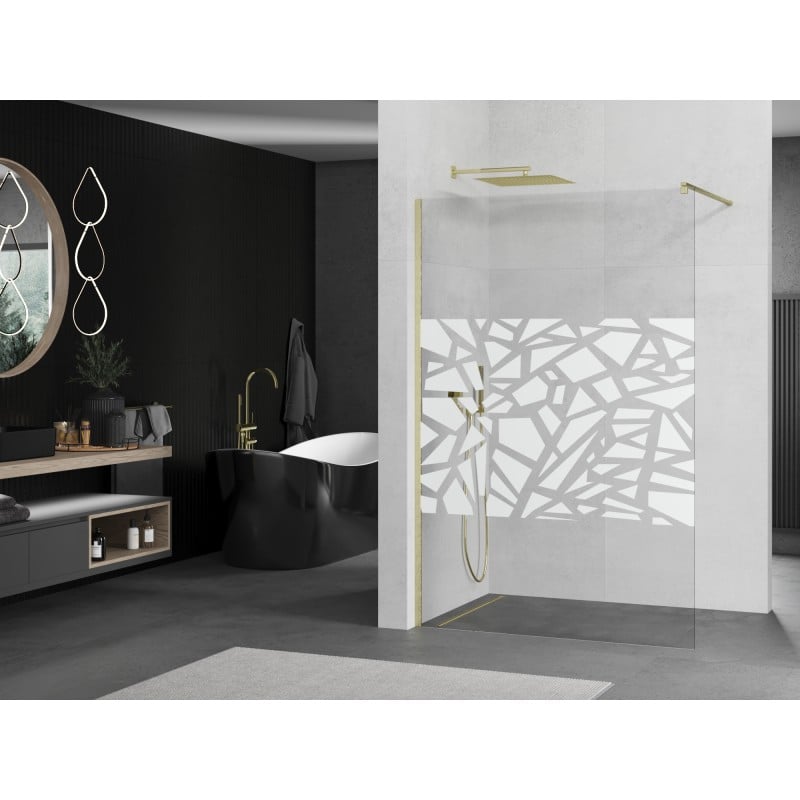 Mexen Kioto ścianka prysznicowa Walk-in 100 x 200 cm, biały wzór 8 mm, złota szczotkowana - 800-100-101-55-85