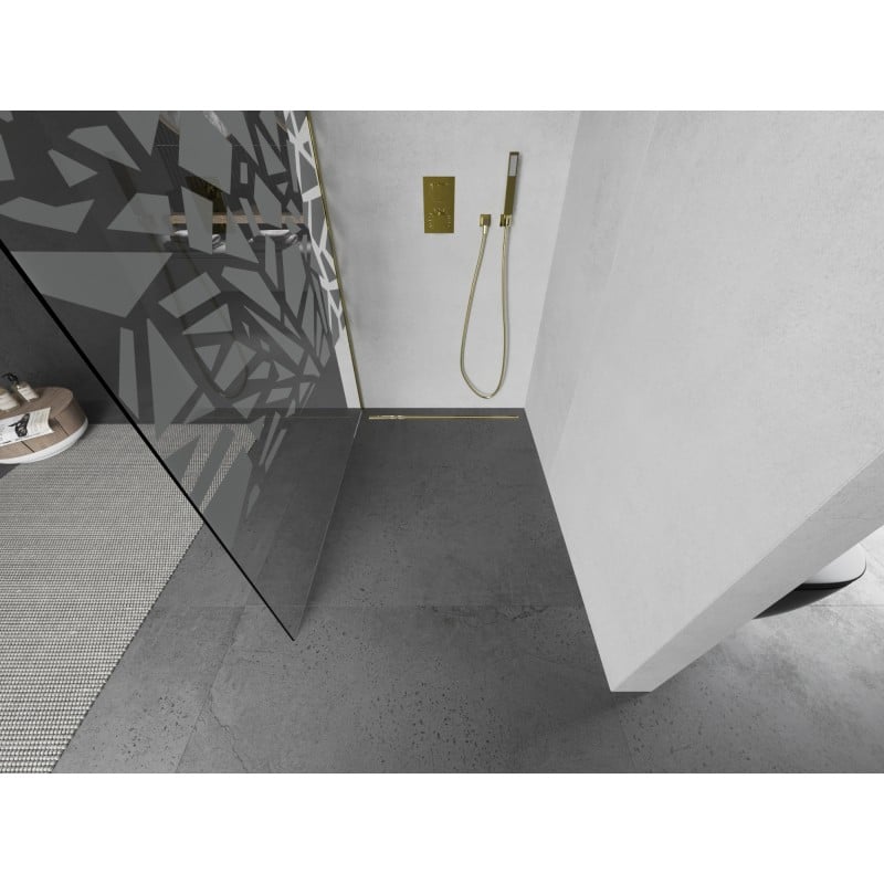 Mexen Kioto ścianka prysznicowa Walk-in 120 x 200 cm, biały wzór 8 mm, złota szczotkowana - 800-120-101-55-85