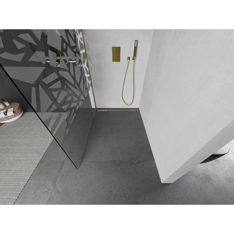Mexen Kioto ścianka prysznicowa Walk-in 140 x 200 cm, biały wzór 8 mm, złota szczotkowana - 800-140-101-55-85