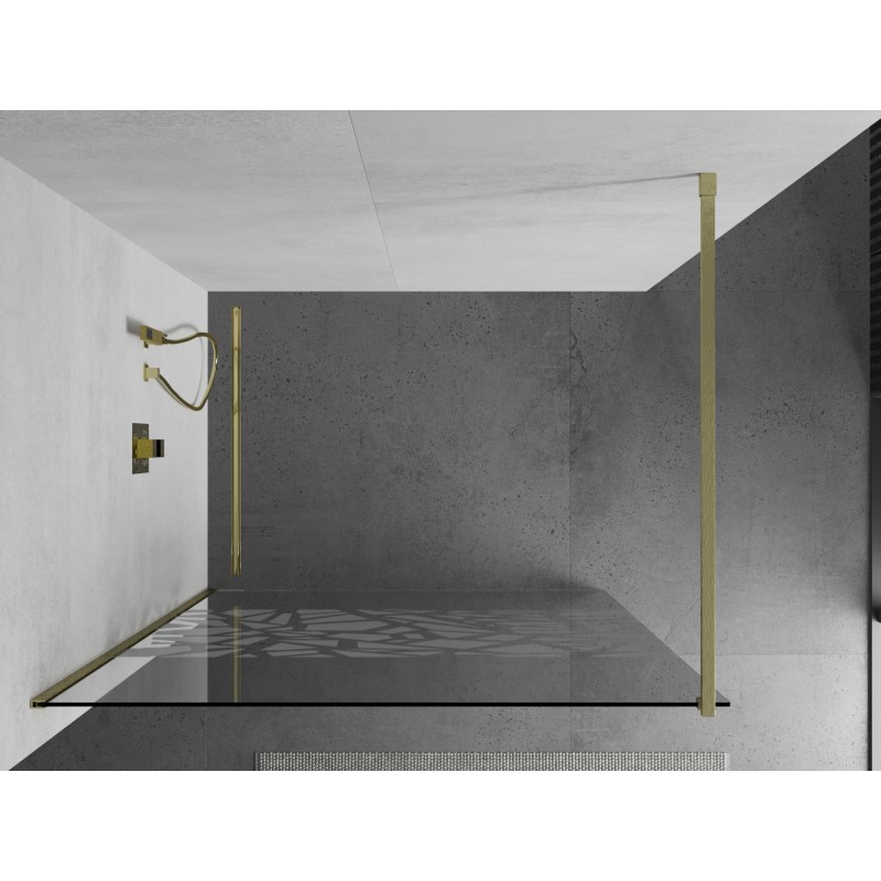 Mexen Kioto ścianka prysznicowa Walk-in 140 x 200 cm, biały wzór 8 mm, złota szczotkowana - 800-140-101-55-85