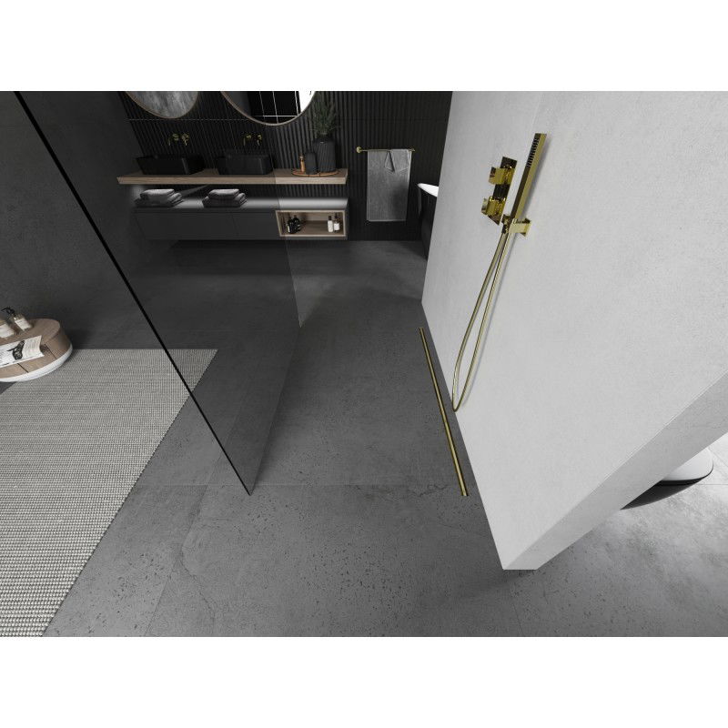 Mexen Kioto ścianka prysznicowa wolnostojąca 150 x 200 cm, transparent 8 mm, złota szczotkowana - 800-150-002-55-00