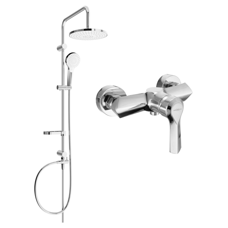 Mexen Erik zestaw prysznicowy natynkowy z deszczownicą i baterią prysznicową Sabre, chrom - 72140205-00