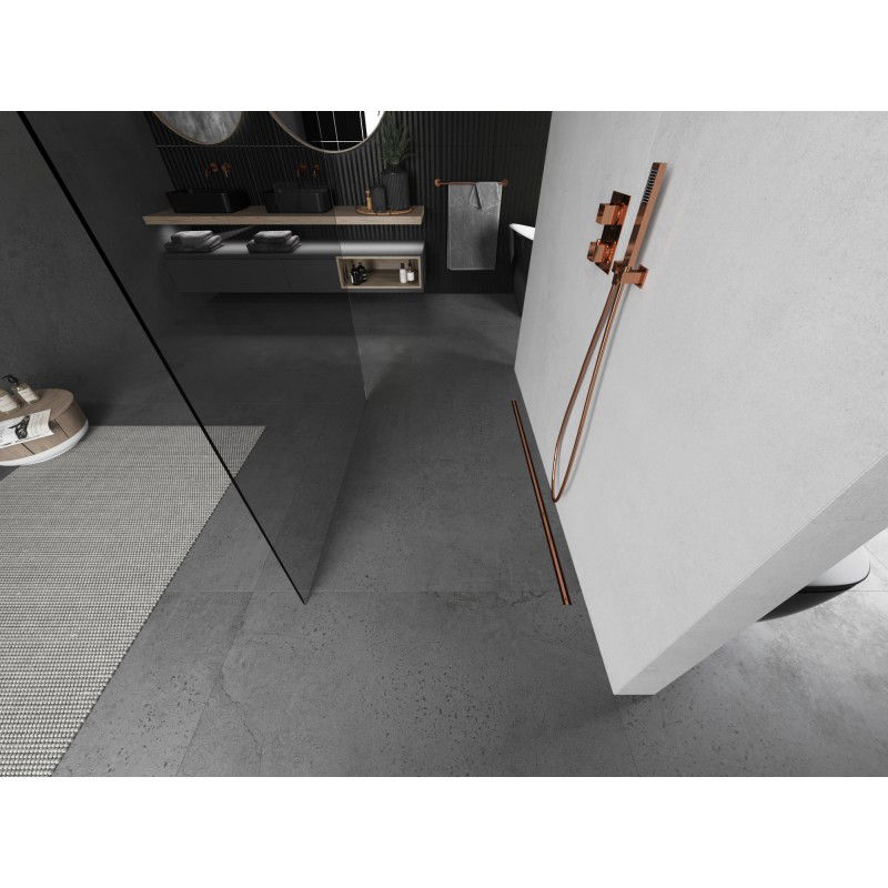 Mexen Kioto ścianka prysznicowa wolnostojąca 150 x 200 cm, transparent 8 mm, miedź szczotkowana - 800-150-002-65-00