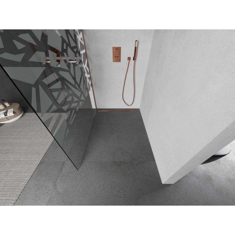 Mexen Kioto ścianka prysznicowa Walk-in 70 x 200 cm, biały wzór 8 mm, miedź szczotkowana - 800-070-101-65-85