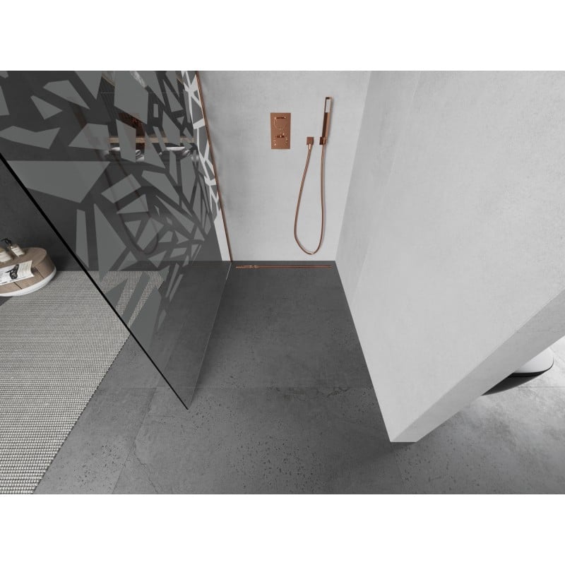 Mexen Kioto ścianka prysznicowa Walk-in 110 x 200 cm, biały wzór 8 mm, miedź szczotkowana - 800-110-101-65-85