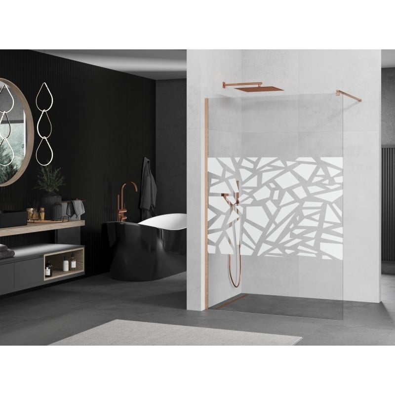 Mexen Kioto ścianka prysznicowa Walk-in 130 x 200 cm, biały wzór 8 mm, miedź szczotkowana - 800-130-101-65-85