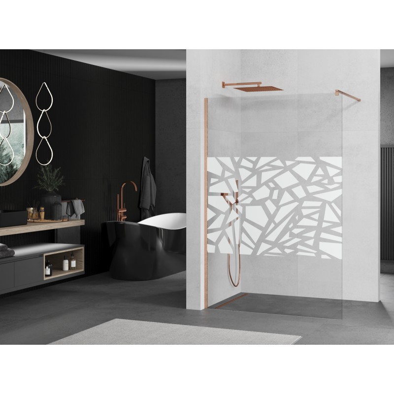 Mexen Kioto ścianka prysznicowa Walk-in 140 x 200 cm, biały wzór 8 mm, miedź szczotkowana - 800-140-101-65-85