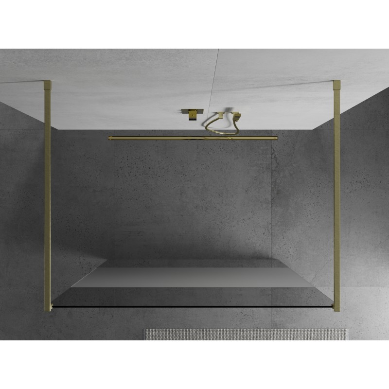 Mexen Kioto ścianka prysznicowa wolnostojąca 140 x 200 cm, transparent/szron 8 mm, złota szczotkowana - 800-140-002-55-35