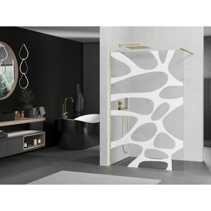 Mexen Kioto ścianka prysznicowa Walk-in 100 x 200 cm, biała fala 8 mm, złota szczotkowana - 800-100-101-55-97