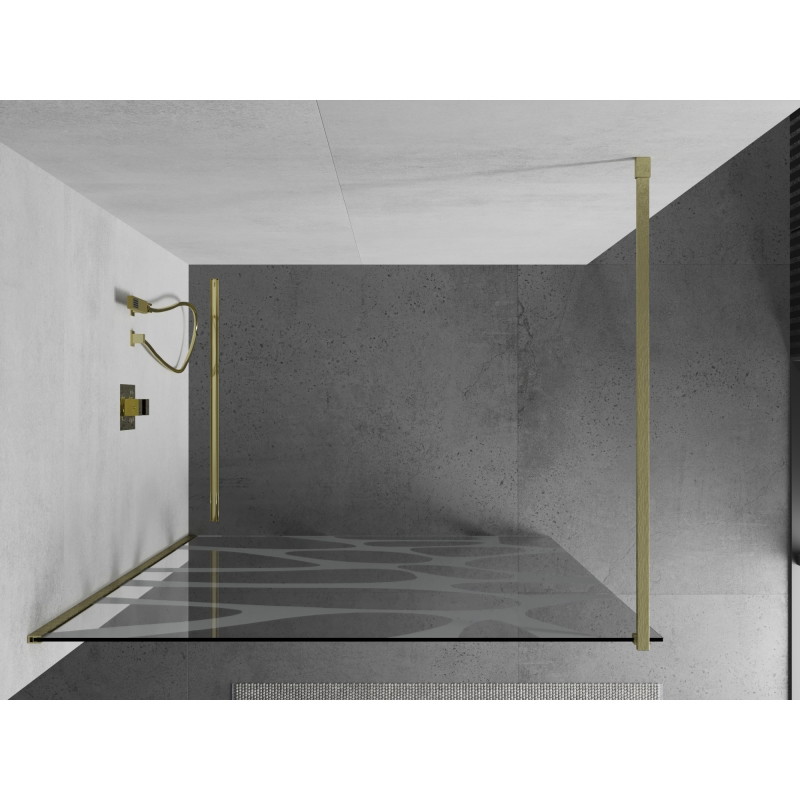 Mexen Kioto ścianka prysznicowa Walk-in 130 x 200 cm, biała fala 8 mm, złota szczotkowana - 800-130-101-55-97