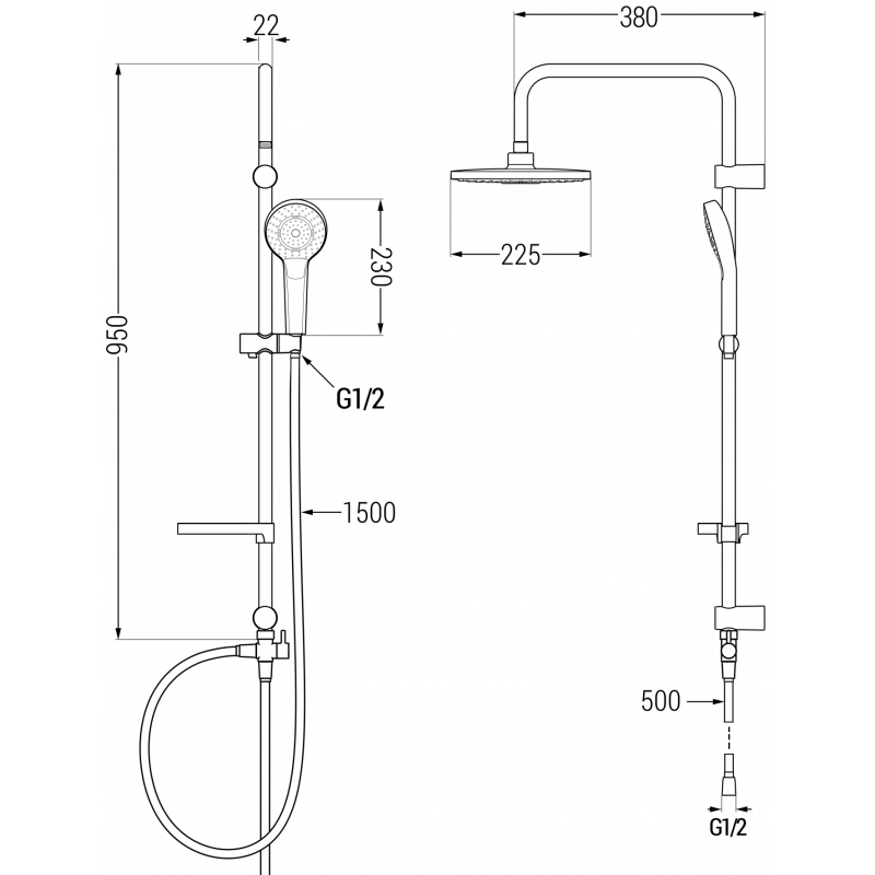 Mexen Erik zestaw prysznicowy natynkowy z deszczownicą i baterią prysznicową Royo, czarny - 72240205-70