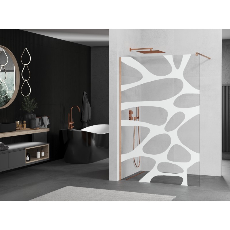 Mexen Kioto ścianka prysznicowa Walk-in 70 x 200 cm, biała fala 8 mm, miedź szczotkowana - 800-070-101-65-97