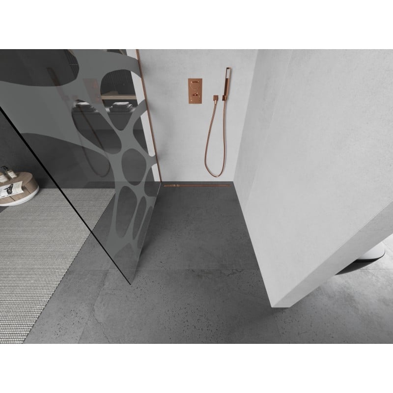 Mexen Kioto ścianka prysznicowa Walk-in 100 x 200 cm, biała fala 8 mm, miedź szczotkowana - 800-100-101-65-97