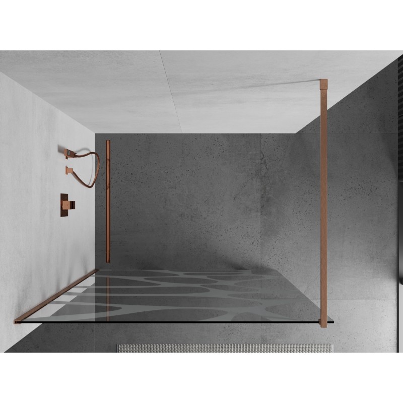 Mexen Kioto ścianka prysznicowa Walk-in 140 x 200 cm, biała fala 8 mm, miedź szczotkowana - 800-140-101-65-97