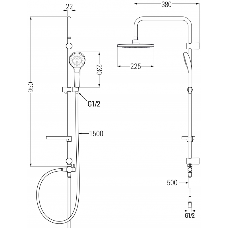Mexen Erik zestaw prysznicowy natynkowy z deszczownicą i baterią prysznicową Kama, czarny - 72540205-70