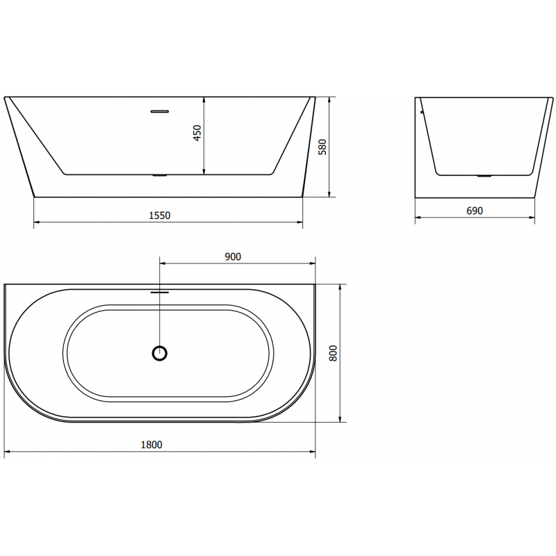 Mexen Oval wanna wolnostojąca przyścienna 180 x 80 cm, biała, przelew złoty - 52671808000-50