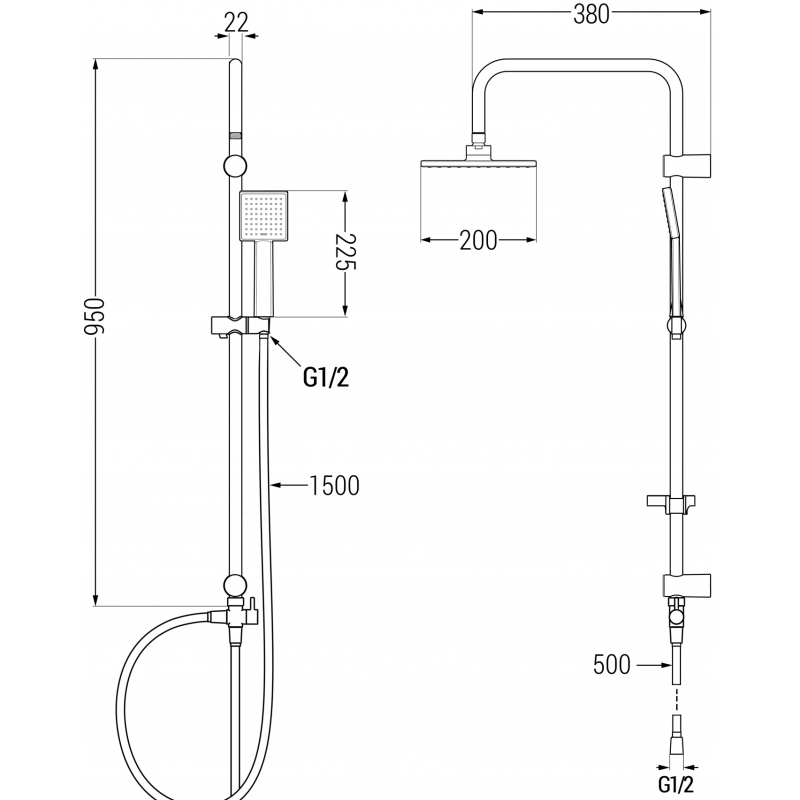 Mexen Tord zestaw prysznicowy natynkowy z deszczownicą i baterią prysznicową Pecos, chrom - 72740200-00