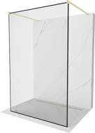 Mexen Kioto ścianka prysznicowa wolnostojąca 110 x 200 cm, czarna ramka 8 mm, złota szczotkowana - 800-110-002-55-70