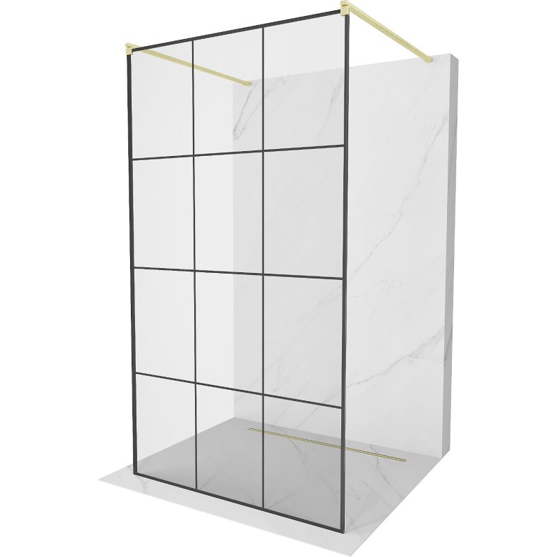 Mexen Kioto ścianka prysznicowa wolnostojąca 110 x 200 cm, czarna kratka 8 mm, złota szczotkowana - 800-110-002-55-77
